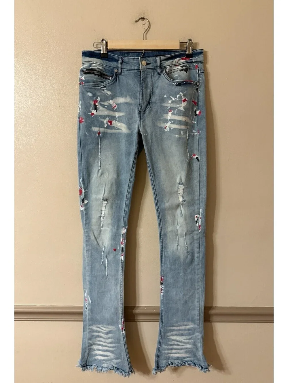 Rockstar Original RSM 205 Flare Denim Paint Splattered Distressed Jeans Size 30